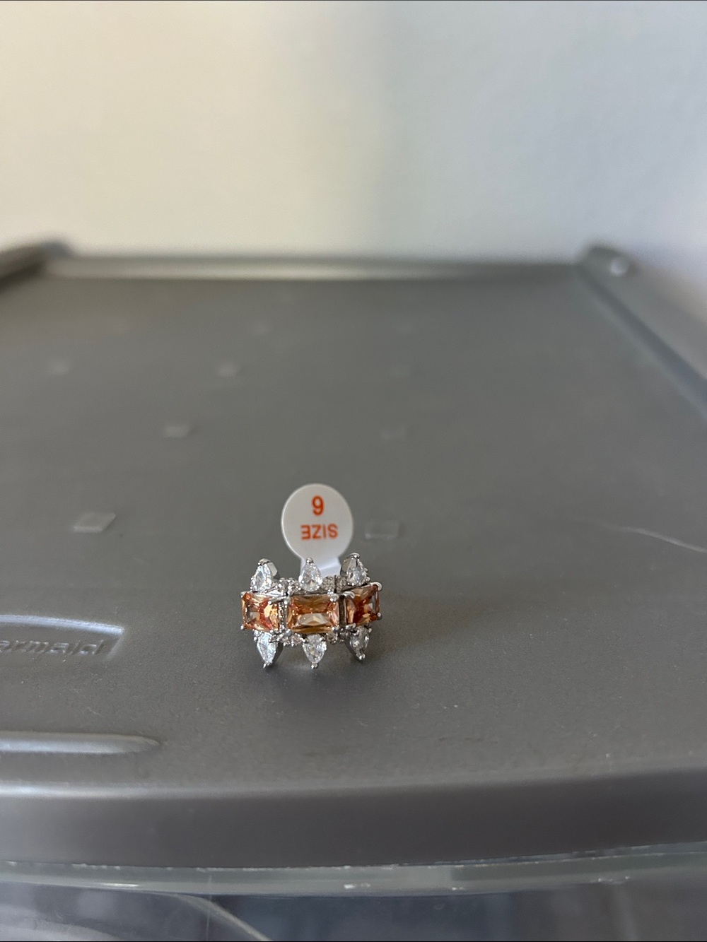 Size 6 Women's Orange Crystal & Clear Marquise Accent Band Ring